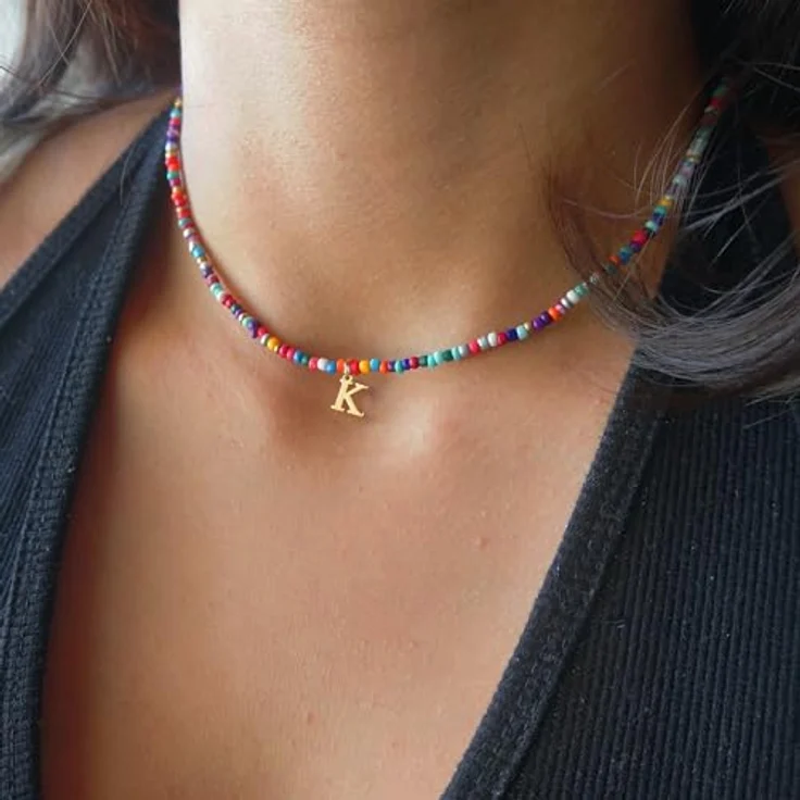 TINGN Bunte Perlen Kette mit Buchstaben Z, Modeschmuck für Teenager Mädchen, verstellbar 35cm + 5cm, Edelstahl goldvergoldet, personalisierte Geschenke für Frauen und Mädchen – Bild 2