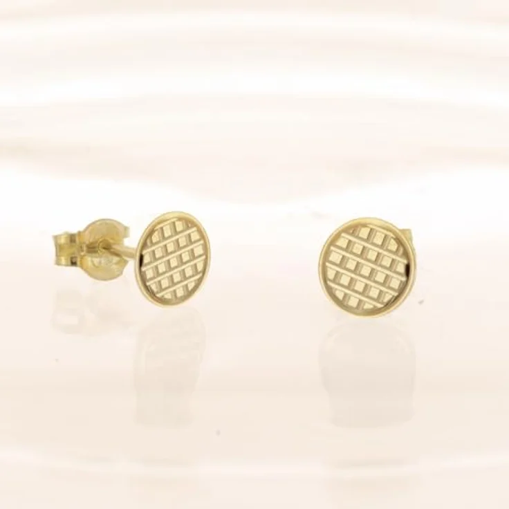 trendor Damen-Ohrringe 333 / 8K Gold Ohrstecker Ø 6 mm, mattierte Oberfläche mit diamantiertem Dekor, elegante Geschenkidee, 28461 – Bild 3
