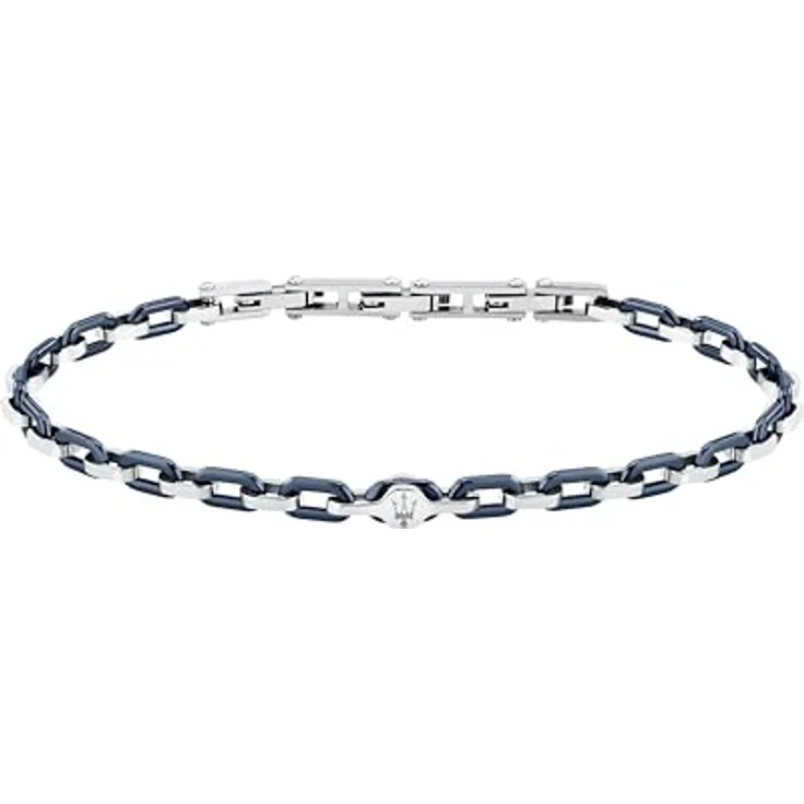 Maserati Herren-Armband Ceramic, Stahl und blaue Keramik, Kettenmodell mit Klickverschluss, 19 + 3 cm
