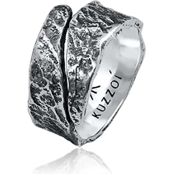 Kuzzoi Herrenring Bandring massiv (12 mm) breit in 925 Sterling Silber, gehämmert, Ringgröße 60 – Bild 1
