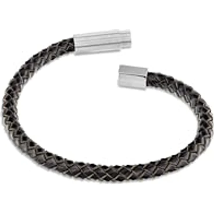 Calvin Klein INDUSTRIAL FACETS Herren-Armband, Schwarzes Leder mit Edelstahlverschluss, 18,5 cm plus 1 cm Verlängerung – Bild 2