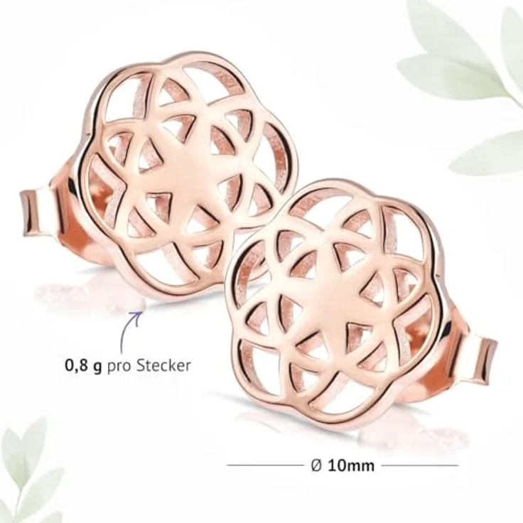 MATERIA by Matthias Wagner Rosegold Ohrstecker Damen - Mandala Ohrringe Silber 925, flach und leicht, 10x10mm, wasserfest – Bild 4