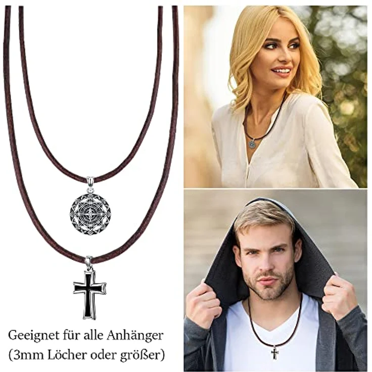 Viwind Echtleder Halskette 2.5mm/3mm geflochtenes Lederband, 45-60cm wählbar, 925 Sterling Silberverschluss, unisex, Vintage braun, mit Geschenkbox – Bild 4