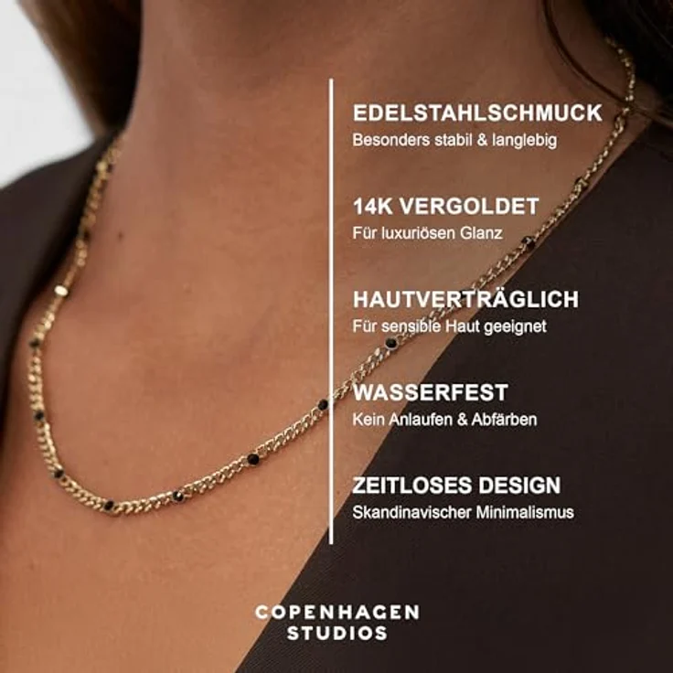 COPENHAGEN STUDIOS Glittery Halskette - roségold - Damenkette aus poliertem Edelstahl mit Strasssteinen, verstellbare Länge, wasserfest – Bild 3