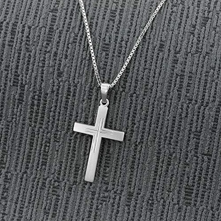 trendor Herren-Halskette mit Kreuz, 925 Silber, 50 cm, modischer Herrenschmuck, Geschenkidee in Geschenk-Box – Bild 3