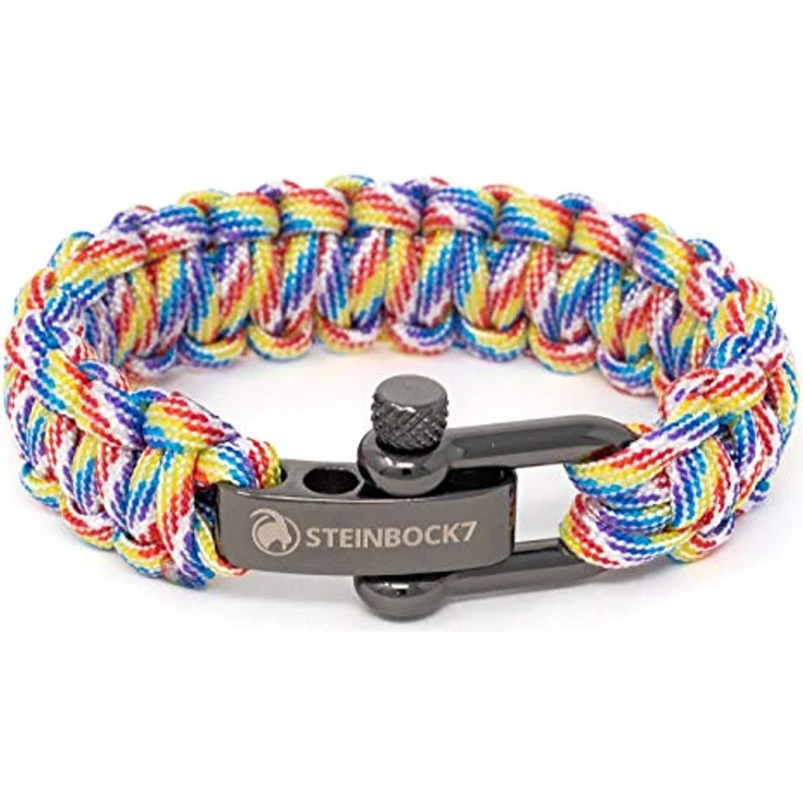 Steinbock7 Survival Armband Paracord, Robustes Bushcraft Outdoor Armband mit Edelstahlverschluss, Verstellbar, Bunt – Bild 1
