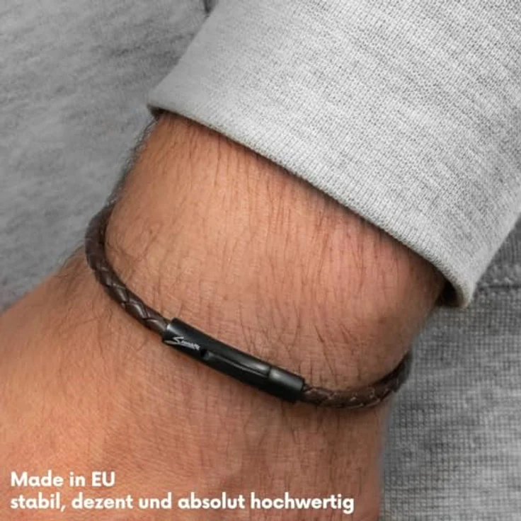 Simaru Lederarmband 4mm, geflochten aus Echtleder mit Edelstahl Hakenverschluss, wasserfest, 22cm Länge - XL, Braun – Bild 4