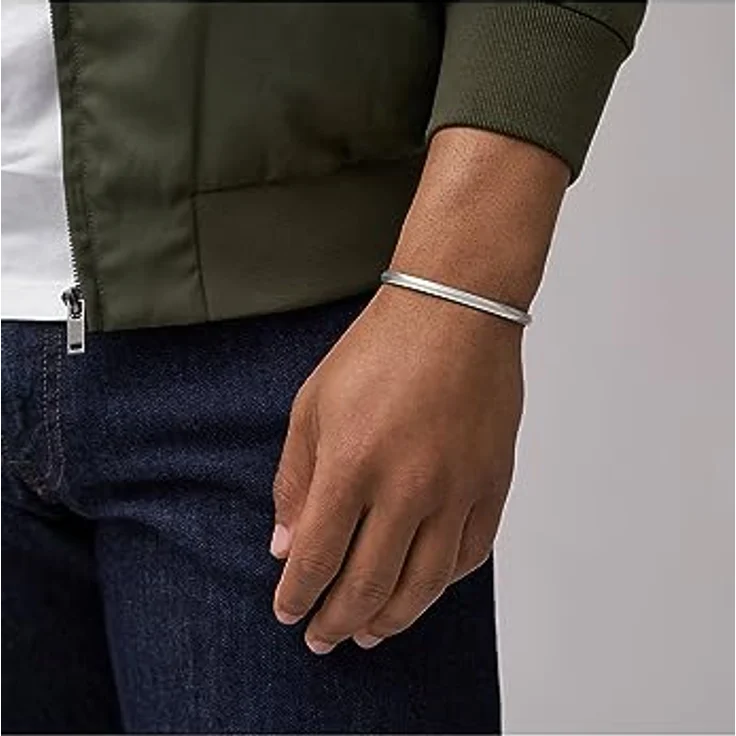 FOSSIL Herren Edelstahl Armband mit offenem Armreif, silberfarben mit schwarzem Finish – Bild 4