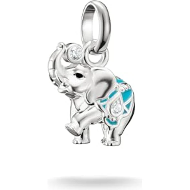 Thomas Sabo Charm-Anhänger Elefant Connect, aus recyceltem 925 Sterlingsilber mit türkisfarbener Emaille und Zirkonia, Größe 18 x 13 mm – Bild 1