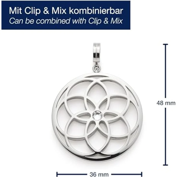 JEWELS BY LEONARDO Clip & Mix Flowery, Ketten-Anhänger aus silberfarbenem Edelstahl mit blumenartigem Muster, 4,8 x 3,6 cm, Schmuck Geschenk für Frauen, 024942 – Bild 2