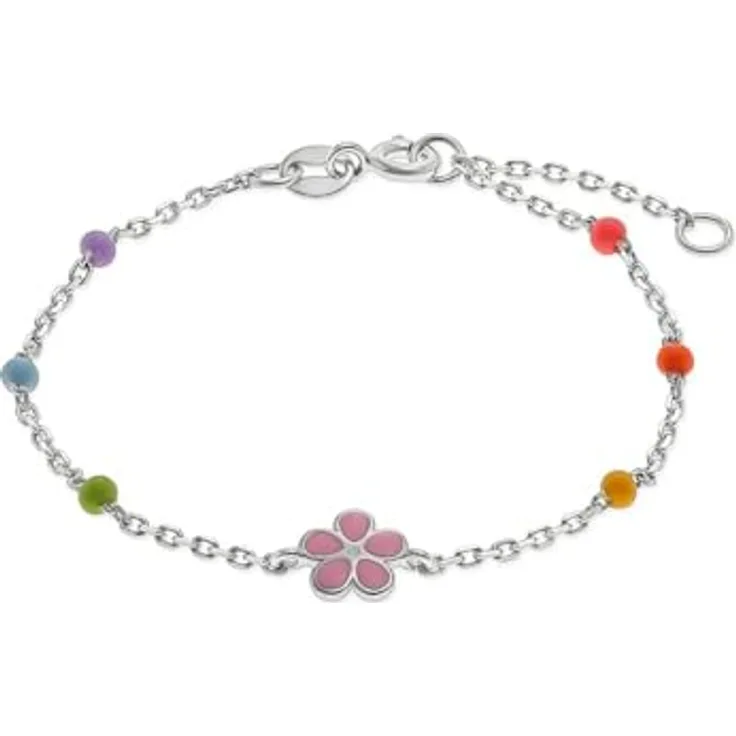 FAVS Little Friends Armband 88818458, 925er Silber mit bunten Kunststoffkügelchen und rosa Blumen-Anhänger, verstellbar