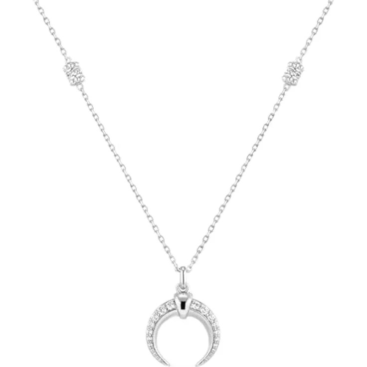 ANIA HAIE TIDE ECHO Damen Halskette, 925 Sterling Silber mit Halbmond-Anhänger und 66 Zirkonia, Länge: 66 cm, inkl. Geschenkverpackung