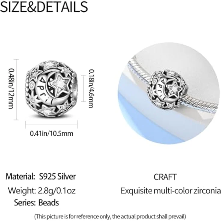 Pandach Damen Charm Anhänger Geburtsstein, 925 Sterling Silber, 12 Farben, kompatibel mit Pandora Armband und Halskette – Bild 5