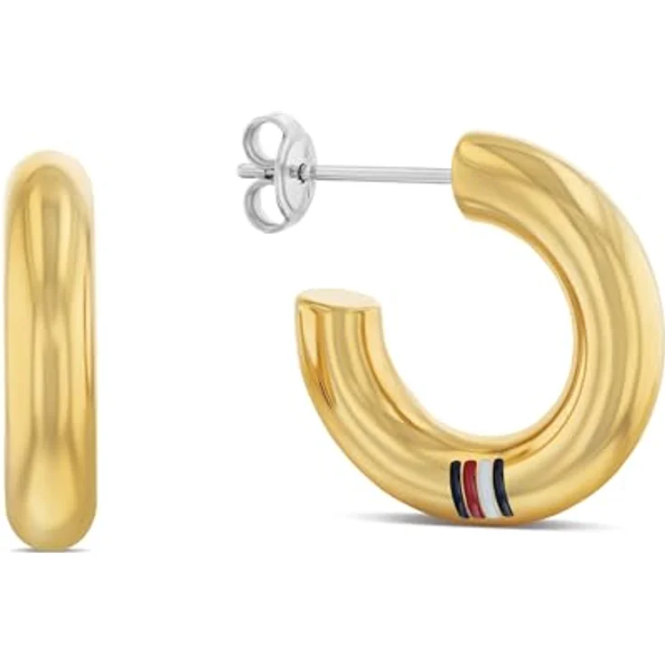 Tommy Hilfiger Jewelry Creolen für Damen, goldfarbener Edelstahl mit Schmetterlingsverschluss, 2,2 cm – Bild 1