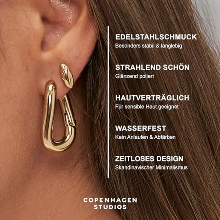 COPENHAGEN STUDIOS Organics Mini Studs, gold, Damen-Ohrstecker aus poliertem Edelstahl mit 14K Vergoldung, wasserfest & hautfreundlich, organisches Design – Bild 3