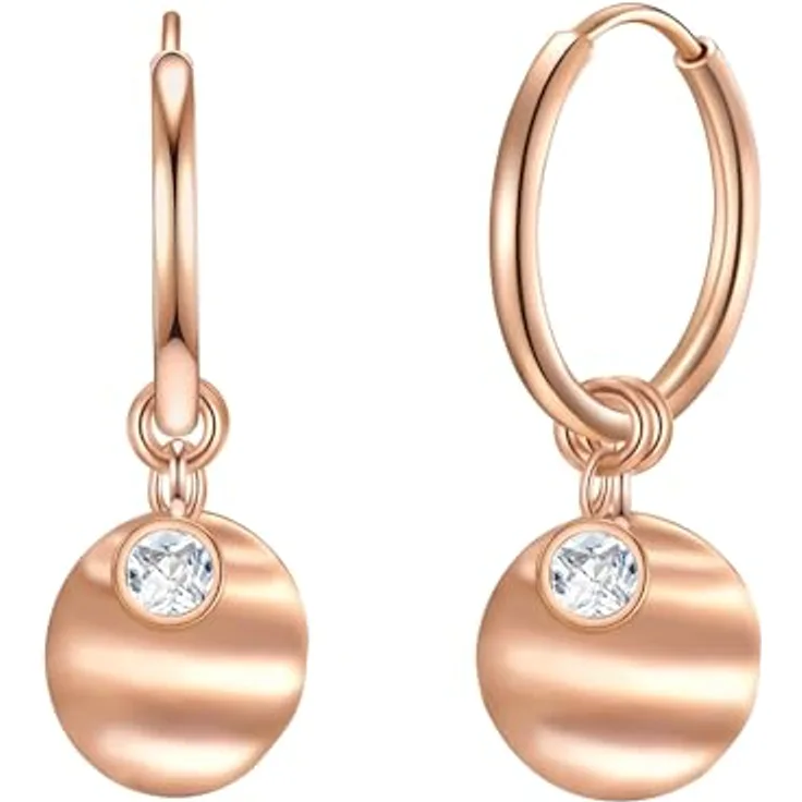 Eastside Damen Creolen, Edelstahl roségold mit Zirkonia, 26,5 mm, Klapp-Verschluss, geliefert in edler Geschenkbox