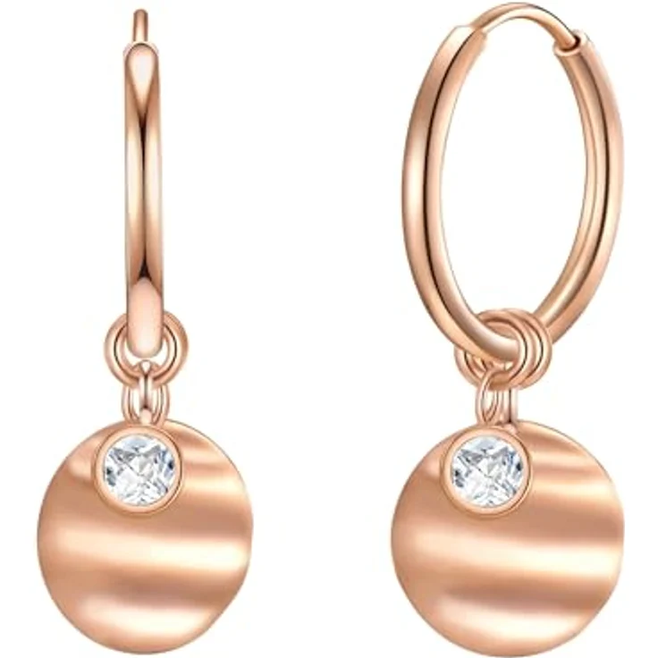 Eastside Damen Creolen, Edelstahl roségold mit Zirkonia, 26,5 mm, Klapp-Verschluss, geliefert in edler Geschenkbox – Bild 1