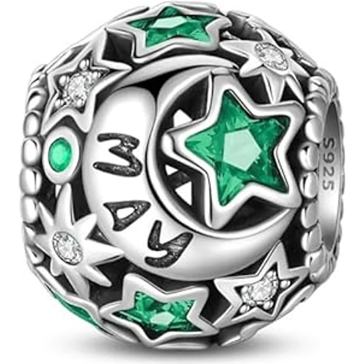 Pandach Damen Charm Anhänger Geburtsstein aus 925 Sterling Silber, 12 Zirkonia Charms Beads, kompatibel mit Pandora Armbändern und Halsketten – Bild 1