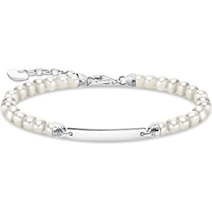 THOMAS SABO Damen Armband mit weißen Süßwasserzuchtperlen und Gravur-Steg aus 925er Sterlingsilber, verstellbar von 16cm bis 19cm, A2042-082-14-L19V – Bild 1