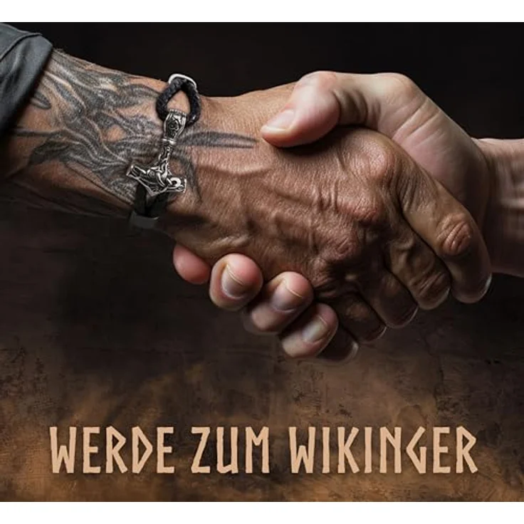 VIKING CRAFT Thor Lederarmband für Herren, 21cm, silber-schwarz, mit Mjölnir Anhänger aus Edelstahl, perfektes Wikinger Geschenk – Bild 3
