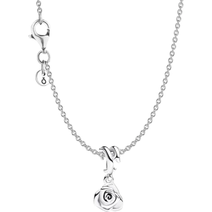 PANDORA Damen-Halskette Blühende Rose, Silber, Ankerkette mit Karabinerverschluss und Blumenmotiv – Bild 1