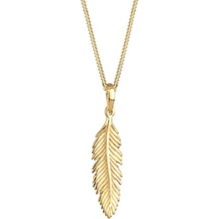 Elli Halskette Damen Feder Anhänger Boho Festival, 925 Sterling Silber vergoldet, handgefertigt, anlaufgeschützt – Bild 1