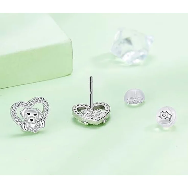 Arrebol Hund Welpen Ohrstecker 925 Sterling Silber mit Herzdesign, antiallergisch, für Damen, Geschenkbox inkludiert – Bild 2