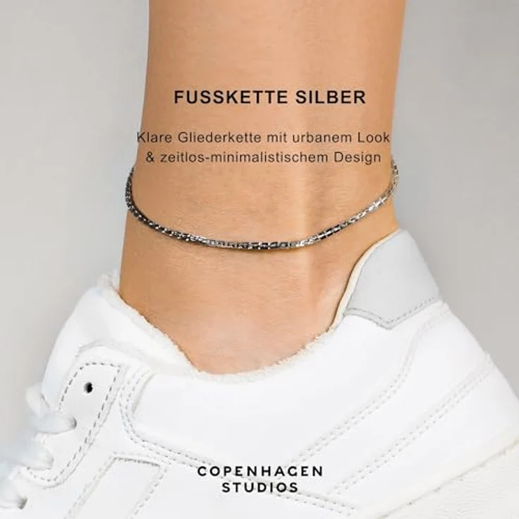 Copenhagen Studios Damen-Fußkette aus Edelstahl, 27 cm, Silber mit Karabinerverschluss und CPH-Logo-Anhänger – Bild 2