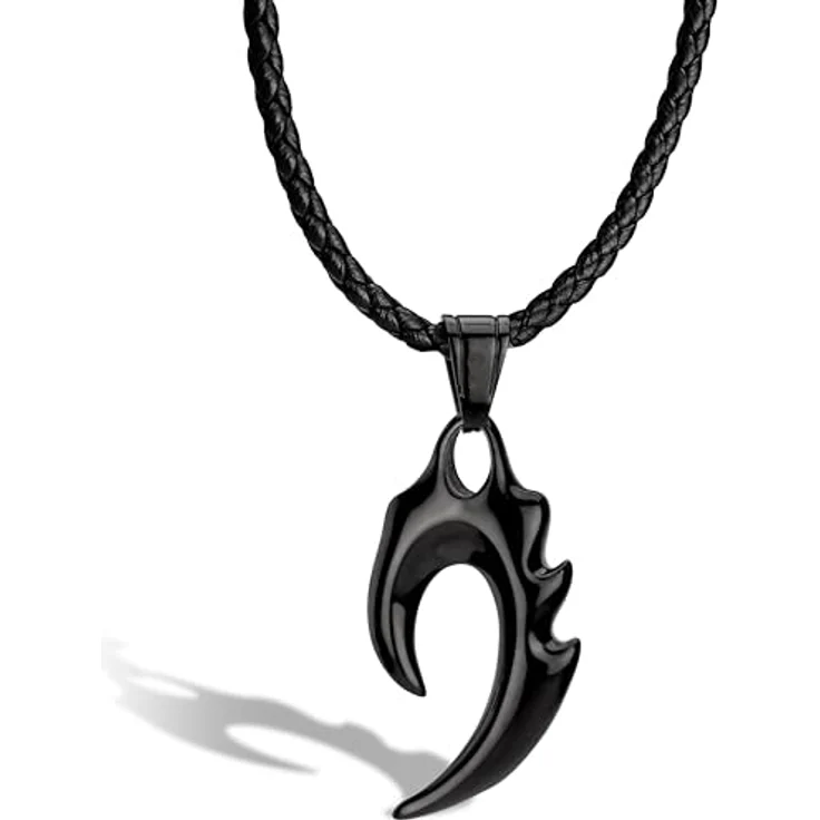 SERASAR Lederkette Herren, 60 cm schwarze Lederkordelkette mit Edelstahlanhänger und Schmuckschatulle aus Echtleder – Bild 1