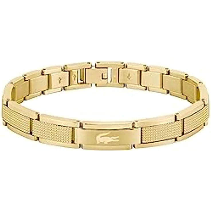 Lacoste Armband STENCIL, Herrenarmband mit Knebelverschluss aus Edelstahl, gelbgoldene IP-Beschichtung, 17 cm Innenumfang