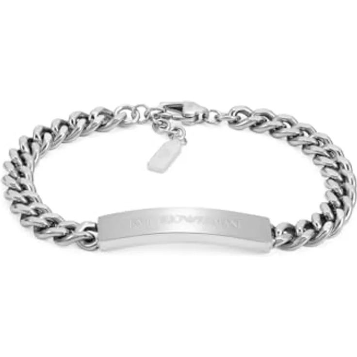 Emporio Armani Herren Armband EGS3304040, Silberfarbener Edelstahl mit mattem und glänzendem Finish, sicherer Karabinerverschluss, 185 mm Länge
