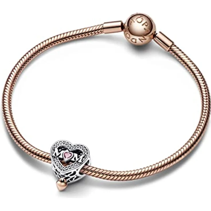 PANDORA Moments Bicolor Offen gearbeitetes Mum & Herz Charm mit Zirkonia, rosafarbener Cabochon, kompatibel mit Moments Armbändern, 782653C01 – Bild 3