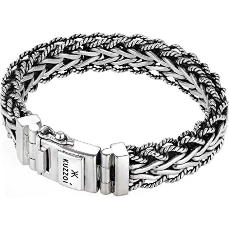 Kuzzoi handgefertigtes Silber Panzer-Armband, 925er Sterling Silber oxidiert, 15mm breit, Kastenverschluss mit Logo Gravur, 21 cm lange, 95 g schwer – Bild 2