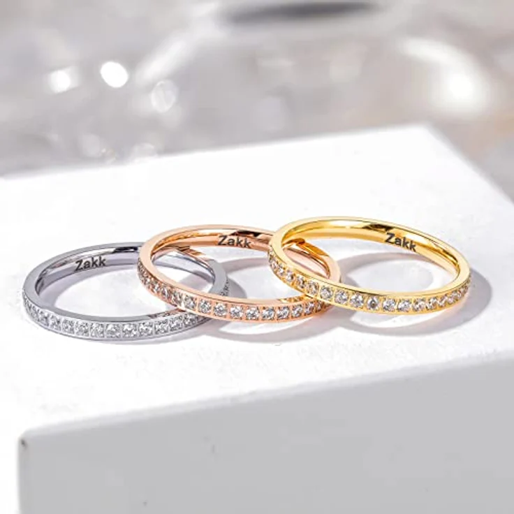 Zakk Eternity Ring 2mm, Damen Ewigkeitsring aus Titan mit Zirkonia, silber, Größe 69 (22.0) – Bild 3