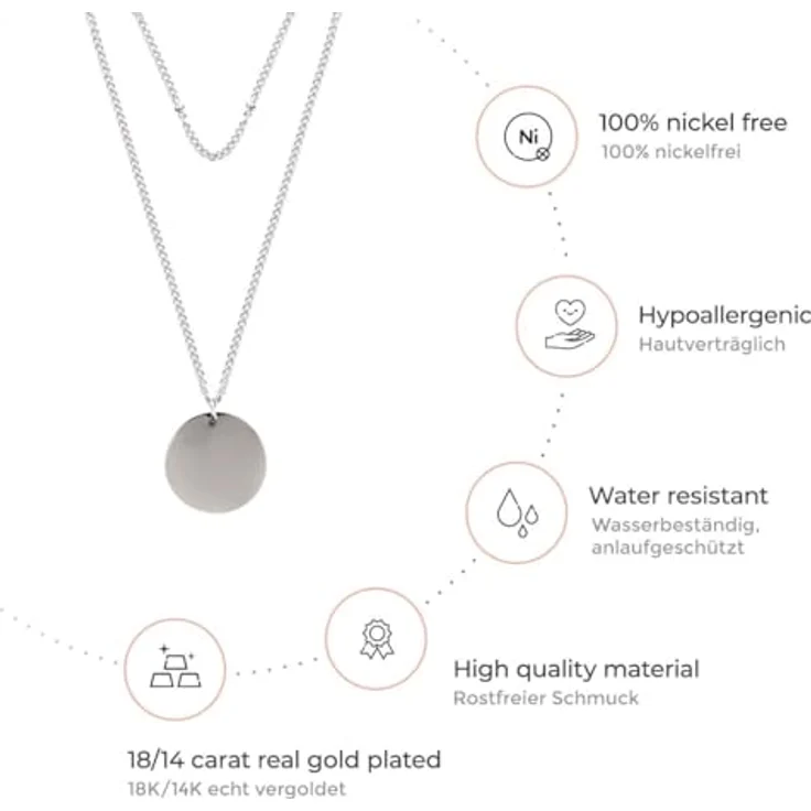 Happiness Boutique Damen Zweireihige Kette mit Kreis Anhängern aus Edelstahl in Silberfarbe | Trendige Mehrreihige Kette mit Runde Plättchen für jeden Anlass – Bild 3