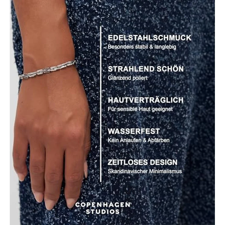 Copenhagen STUDIOS Edgy Bracelet Unisex, silber, Gliederarmband aus poliertem Edelstahl, verstellbar 17-23 cm, wasserfest & hautfreundlich – Bild 3