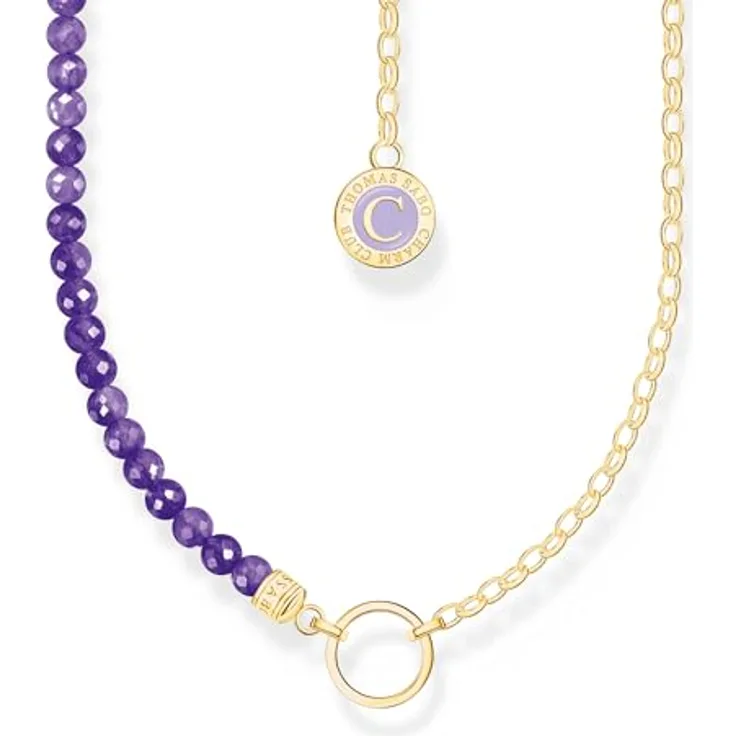 THOMAS SABO Damen Halskette Carrier, 45 cm mit Malachit Perlen, Gelbgold, KE2190-140