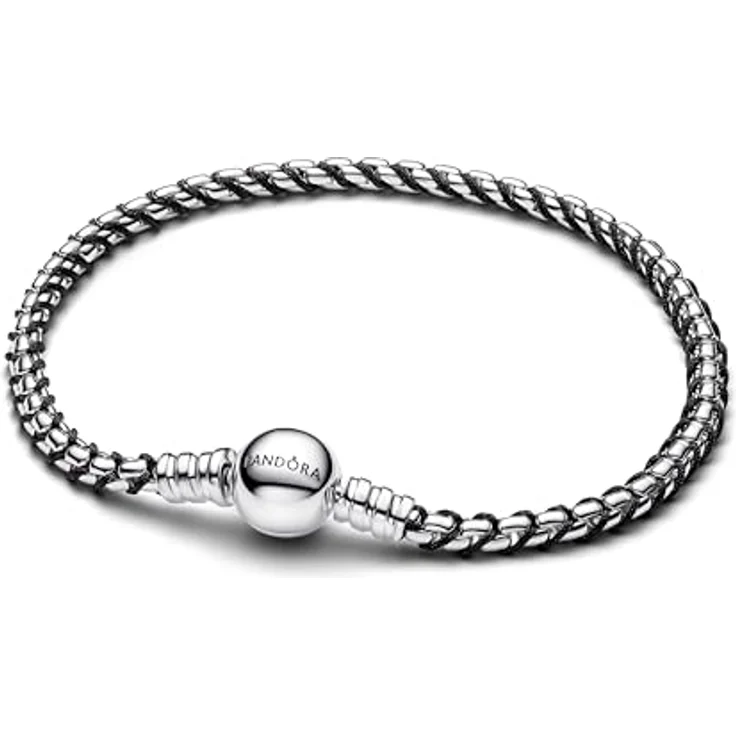 PANDORA Moments Schwarze Kordel Kastenkette Armband, Sterling Silber, Größe: 18cm, kompatibel mit Moments – Bild 1