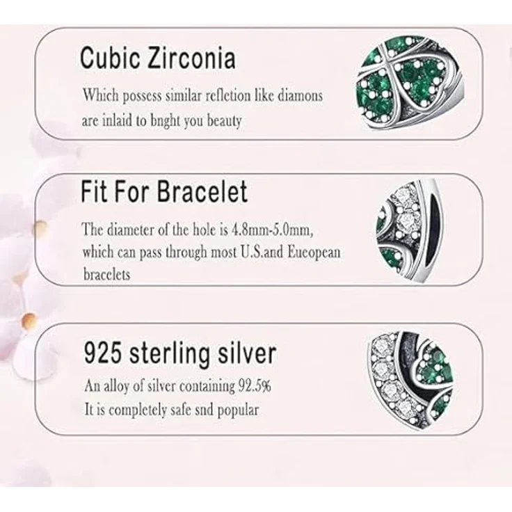 LNQOBU Silber 925 Charms Anhänger mit Spacer Beads, kompatibel mit Pandora Armbändern und Halsketten, inkl. Geschenktüte und Poliertuch – Bild 5