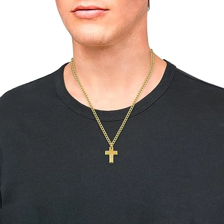 s.Oliver Halskette Edelstahl Herren, 50 cm, gold, Kreuz-Anhänger in Geschenkbox, 2036868 – Bild 4