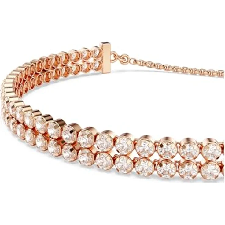 Swarovski Matrix Tennis Armband, Rosé-vergoldetes Damenarmband im Cupchain-Design mit Weißen Kristallen, 24 cm lang, Kugelschiebeverschluss – Bild 4