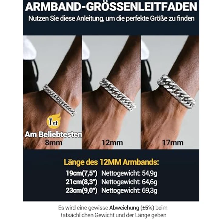 PROSTEEL Herren Armband Edelstahl Panzerkette 21cm, 12mm breit, silber, korrosionsbeständig und stilvoll – Bild 3