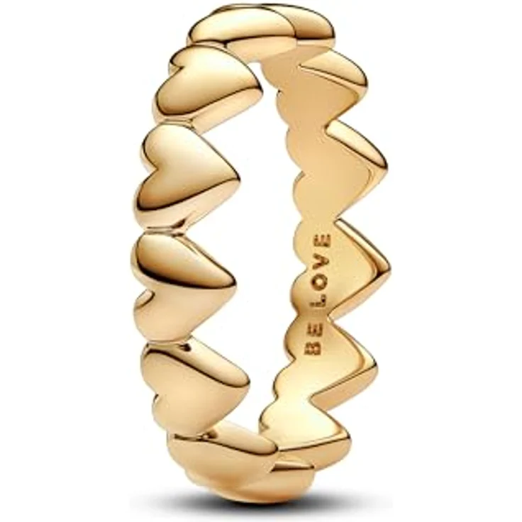PANDORA Moments Reihe von Herzen Ring, Sterling Silber mit vergoldeter Metalllegierung, Größe 56, 163427C00-56 – Bild 1