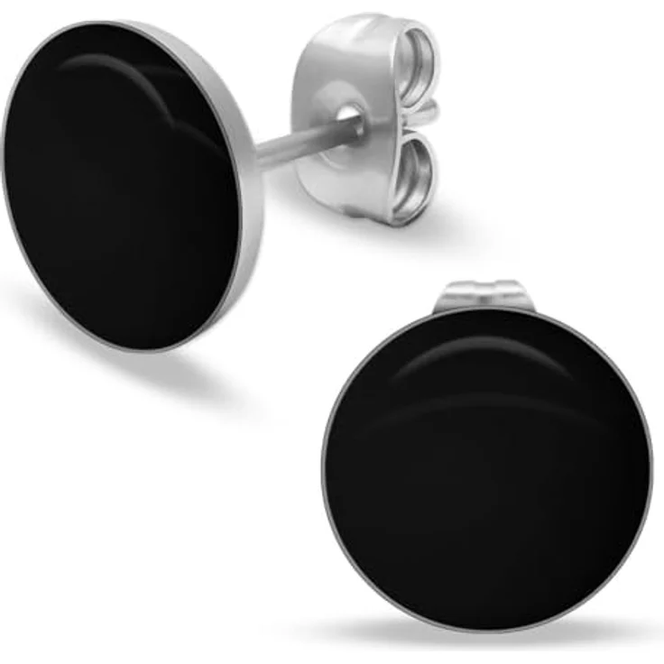 Soul-Cats Runde Ohrstecker aus Edelstahl, glänzend, schwarz, Durchmesser 10mm für Frauen und Mädchen – Bild 1