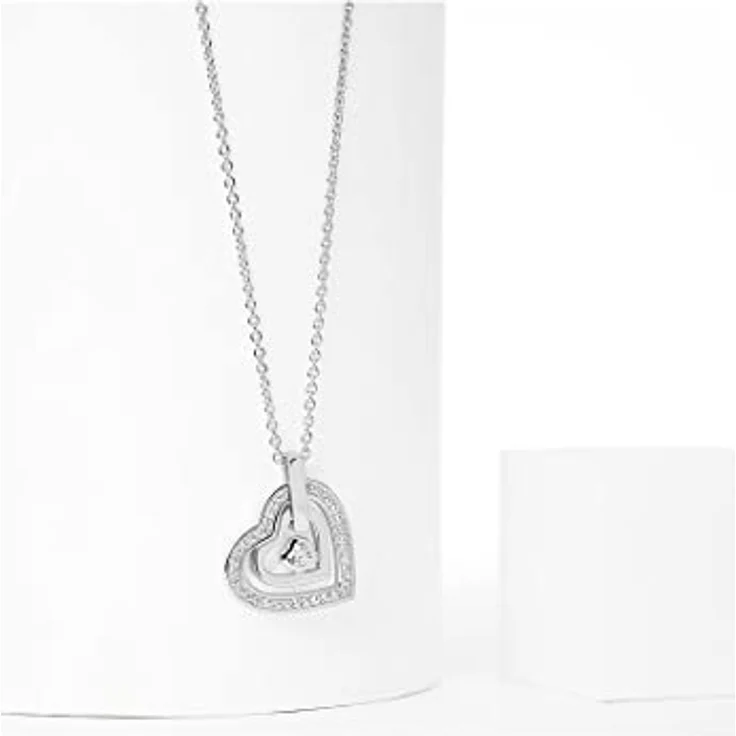 JETTE Damen-Kette HEARTS, 925er Silber mit 34 Zirkonia, rhodiniert, 48 cm, Herz-Anhänger – Bild 3