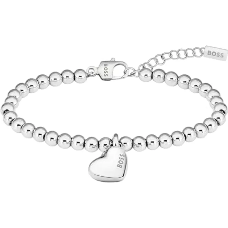 BOSS Jewelry Honey Heart Beads Armband, Edelstahl mit herzförmigem Anhänger, verstellbare Größe 160 mm + 25 mm Erweiterung, Damen-Armband