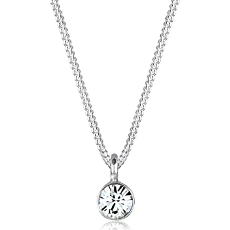 Elli Halskette Damen Basic Solitär mit Kristall, 925 Sterling Silber, Handgefertigt, Anlaufgeschützt – Bild 1