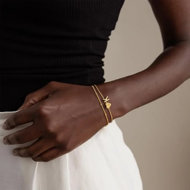 TINGN Herz Armband Damen Gold, 14K goldvergoldetes, mehrlagiges Buchstabenarmband mit Charm H, verstellbare Armkette für Teenager und Frauen, hypoallergenes Material, Geschenkidee – Bild 3