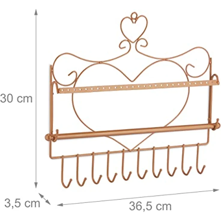 Relaxdays Wand Schmuckhalter Herzform, für Ketten, Ohrringe & Armbänder, bronze, HxBxT: 30 x 36,5 x 3,5 cm – Bild 4