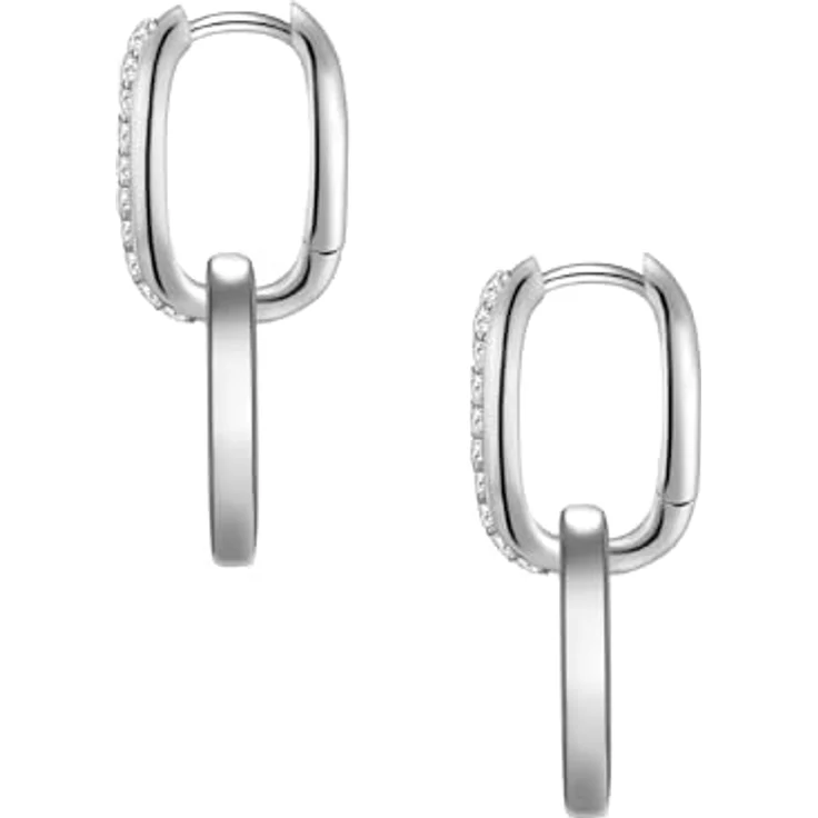 Glanzstücke München Damen Creolen 925/- Sterling Silber rhodiniert mit weißen Zirkonia, 25,1 mm, modernes Chain-Design – Bild 2